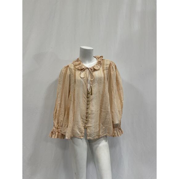 Zimmermann 'Striped' Beige Metallic Cotton-Blend Jacquard Cotton Blend Blouse - Picture 2 of 5